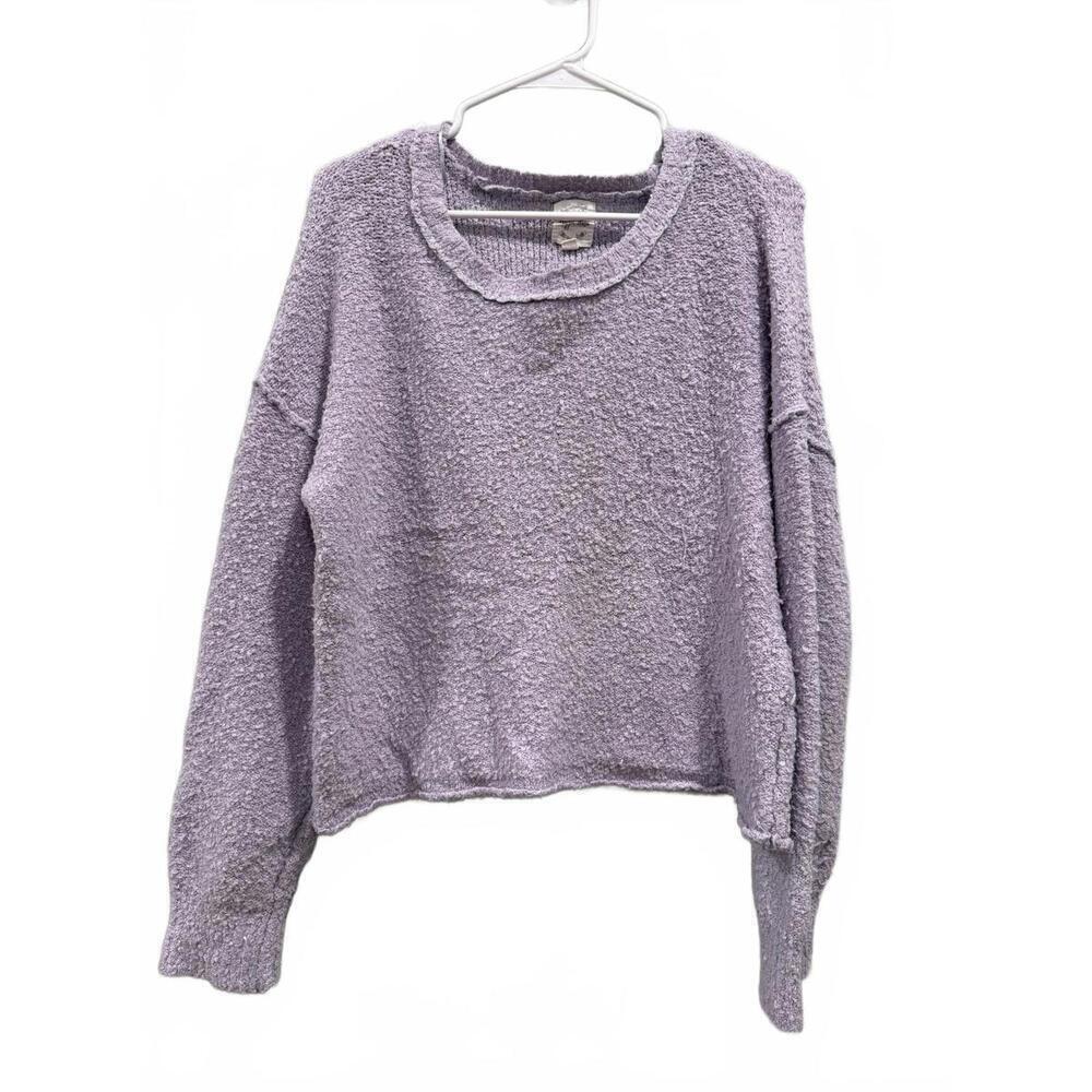 Hippie Rose Lavender Textured Long Sleeve Sweater, Large